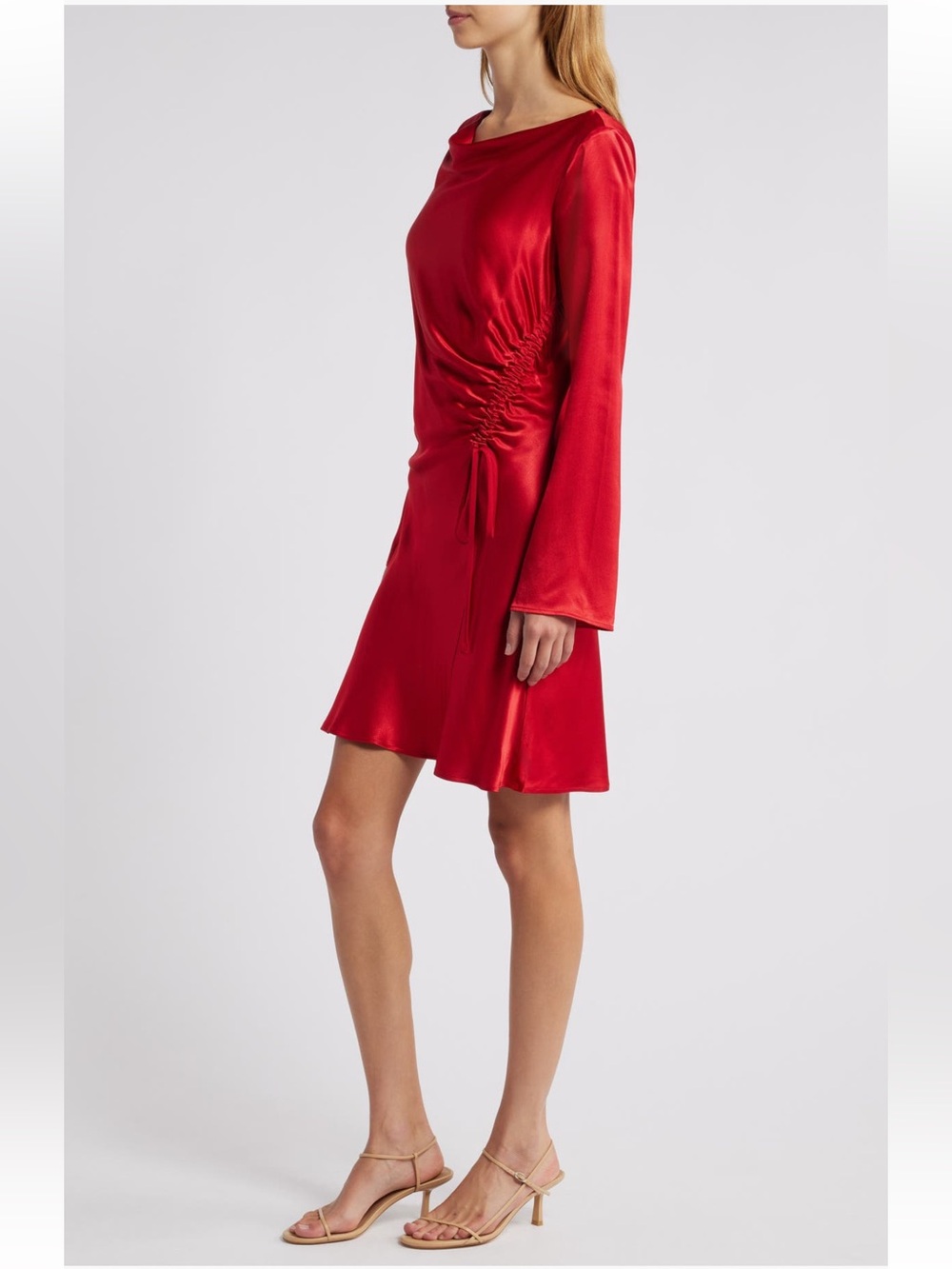 Rails Red Alessandra Long Sleeve Ruched Satin Dress NWT - Picture 3 of 5